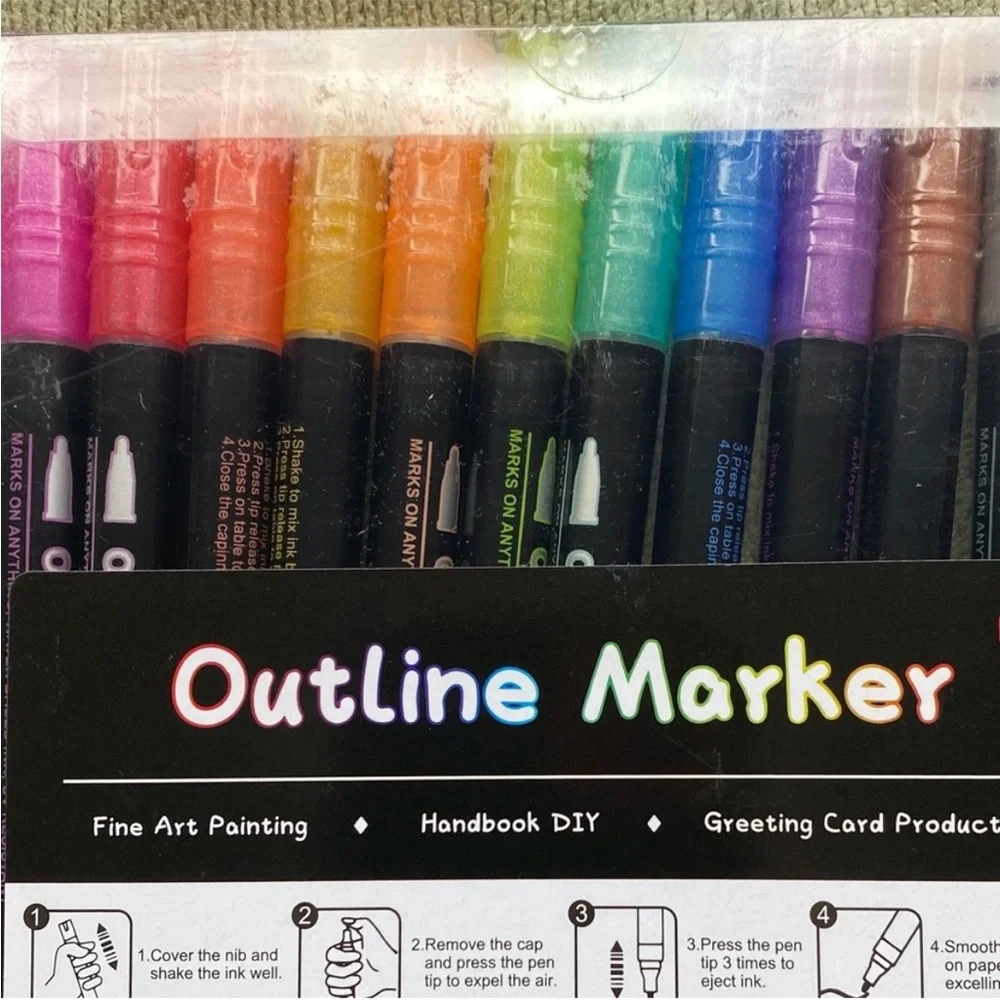 Outline Marker 12-Pack - Multicolor Metallic & Pastel Set - Picture 2 of 6